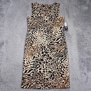 Dana Kay Leopard Print Sheath Dress Women's 8 Sleeveless Stretch NWT‎